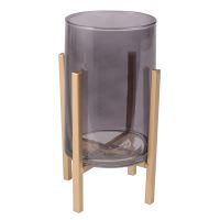 Bougeoir en verre teinté et métal noir Bougeoir en verre teinté et métal noir