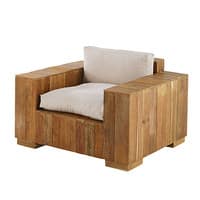 Gartensessel aus Recycling-Teakholz und sandfarbenen Kissen Gartensessel aus Recycling-Teakholz und sandfarbenen Kissen