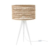 Lampe en métal blanc et abat-jour tressé Lampe en métal blanc et abat-jour tressé