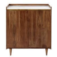 Mueble bar con 3 puertas de acacia maciza y mármol blanco Cappuccino