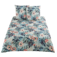 Parure de lit en coton bleu vert motif tropical 240x260 Parure de lit en coton bleu vert motif tropical 240x260