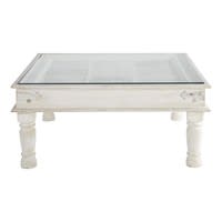 Table basse indienne en manguier massif blanche L 100 cm Table basse indienne en manguier massif blanche L 100 cm