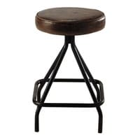 Tabouret en cuir marron et métal ALLEN Tabouret en cuir marron et métal ALLEN