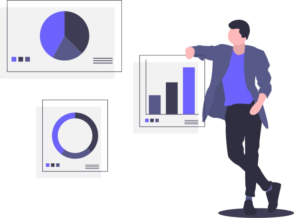 Rajz, Grafikonokra támaszkodó férfi alak.