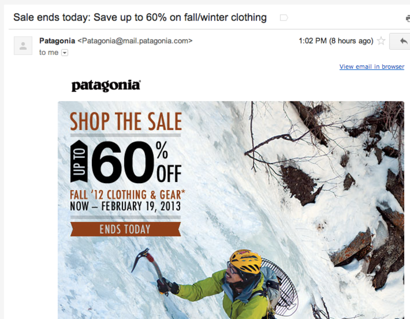 PatagoniaからのターゲティングEmail