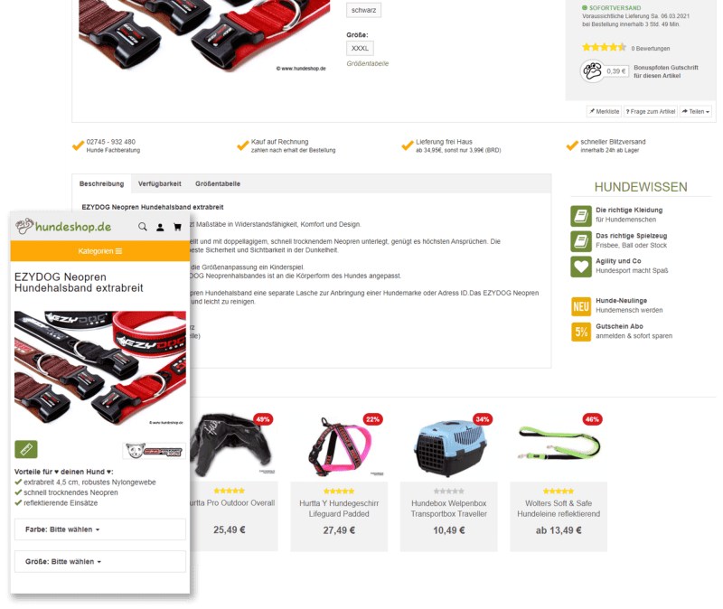 Personalisierungsfunktion von Makaira beim Kunden hundeshop.de