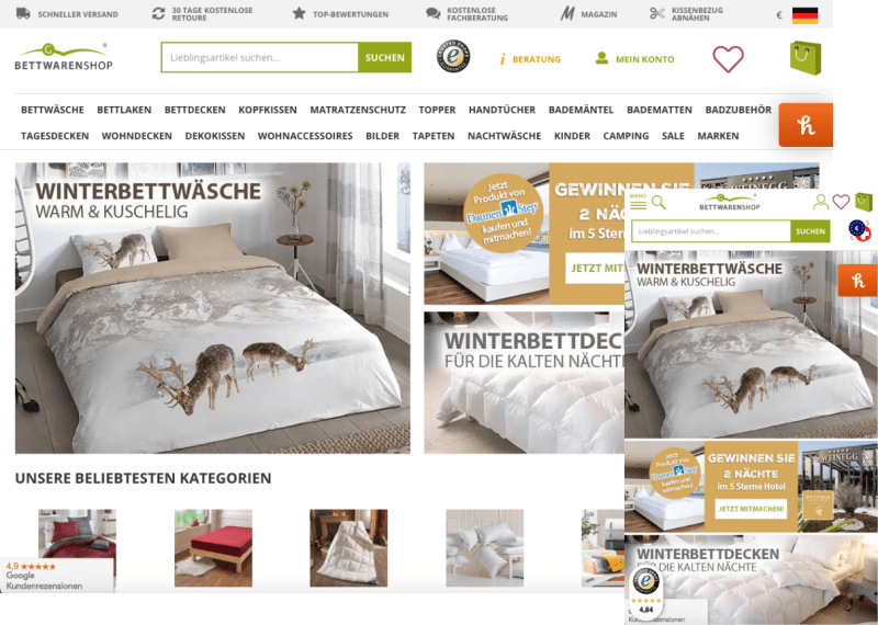 Screenshot Bettwaren-Shop