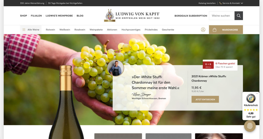Ludwig-von-Kapff.de ist Makaira Kunde und nutzt unsere Headless Commerce Software