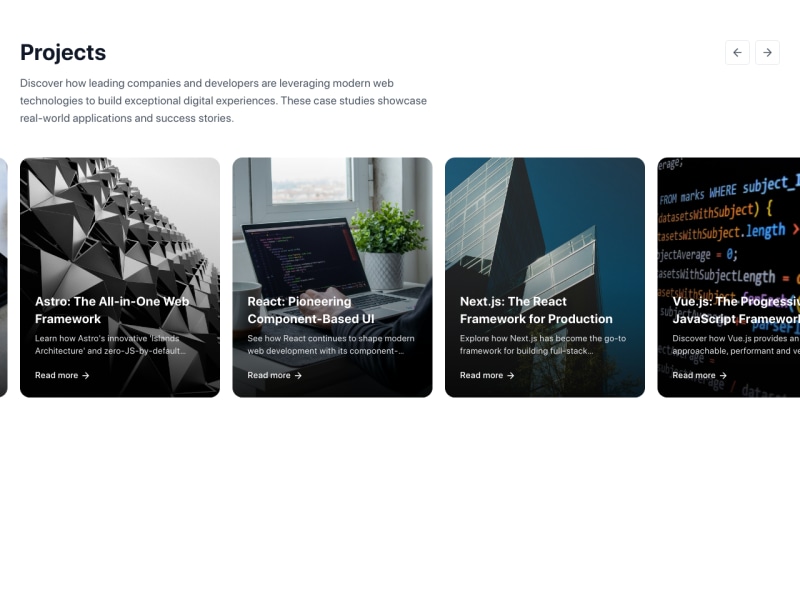 Showcase Section with cards slider