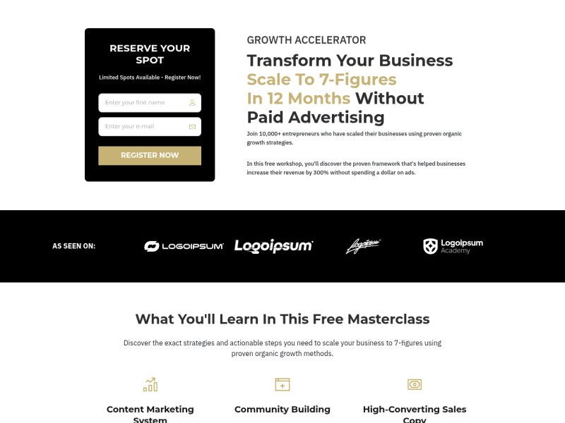 Masterclass Lead Generation Template