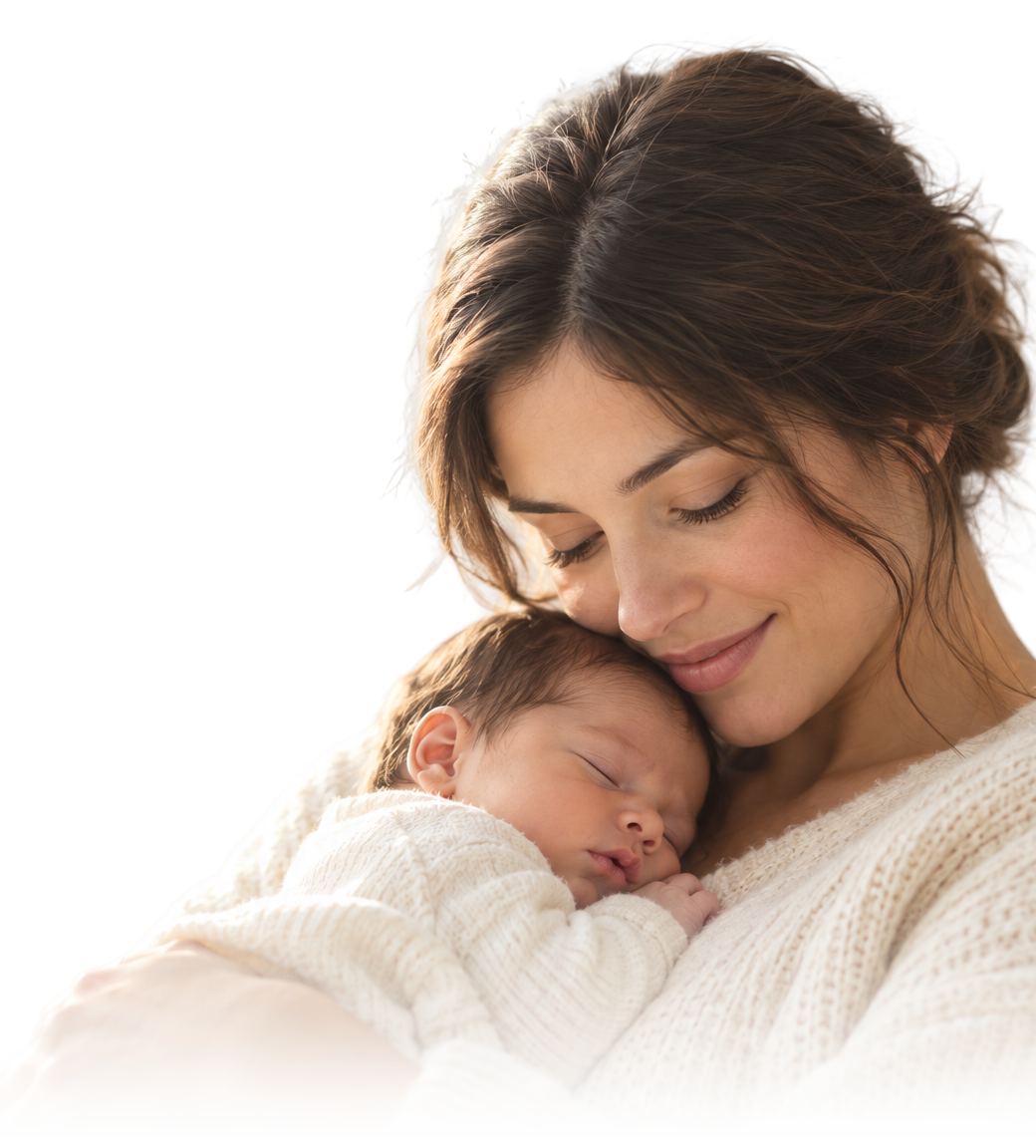 A mother holding her sleeping newborn
