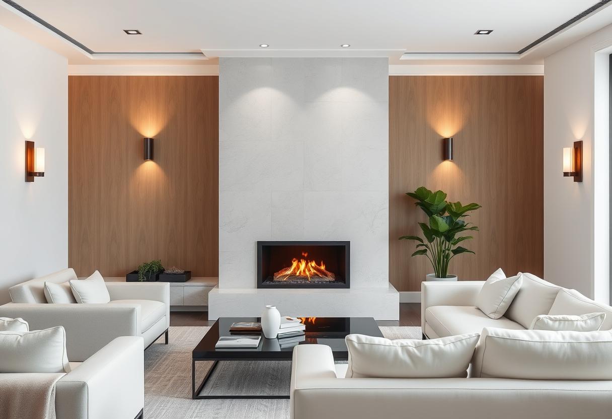 Modern living room with elegant wall sconces