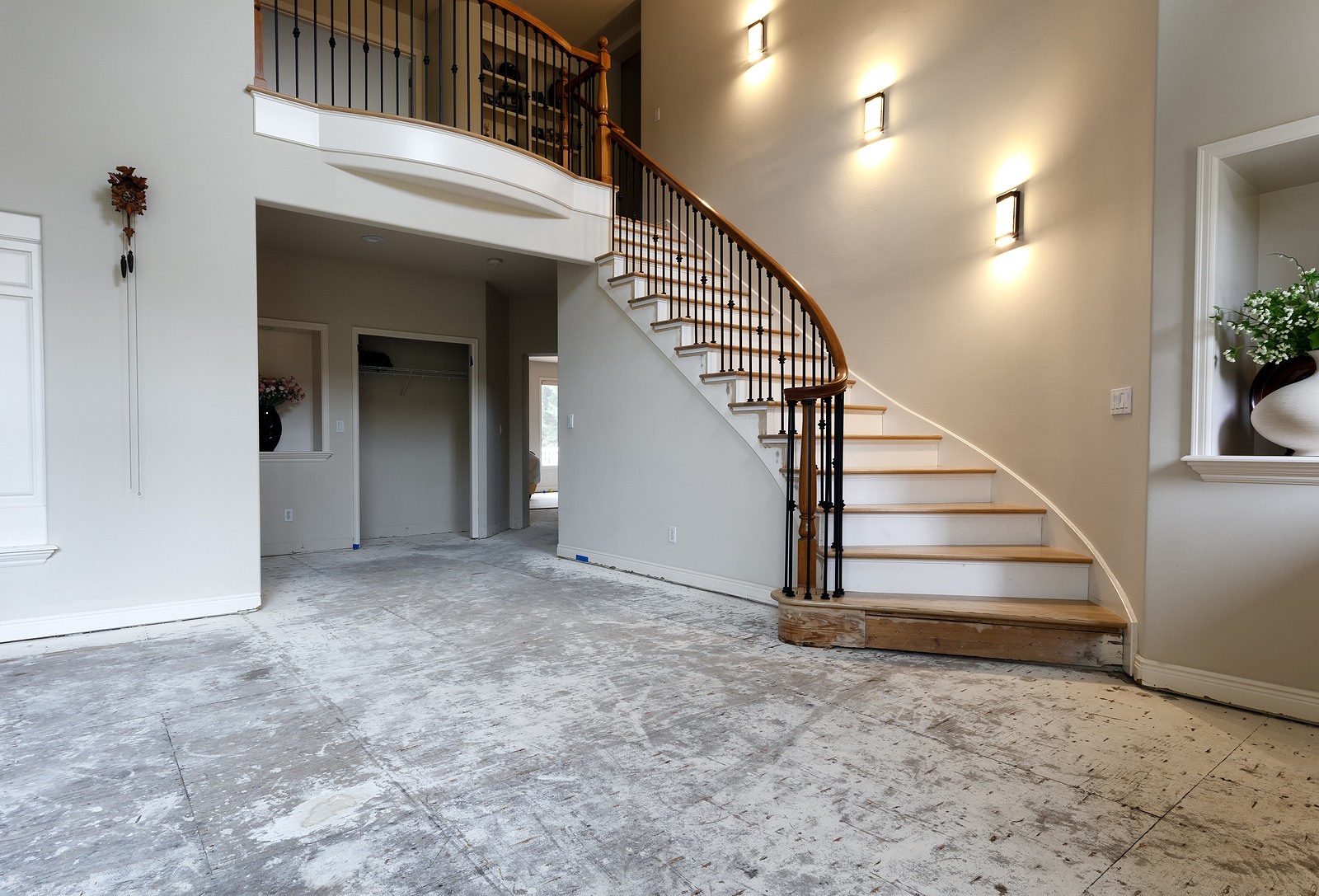 Elegant staircase with wall-mounted stair lights in a modern home