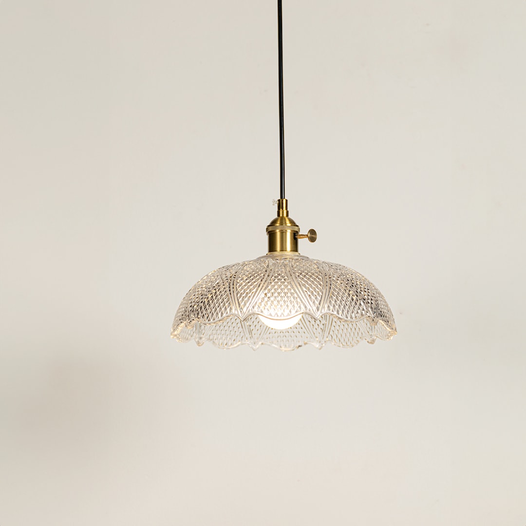 Vintage Pendant Light with Glass Shade - Elegant fluted glass pendant with brass fixture