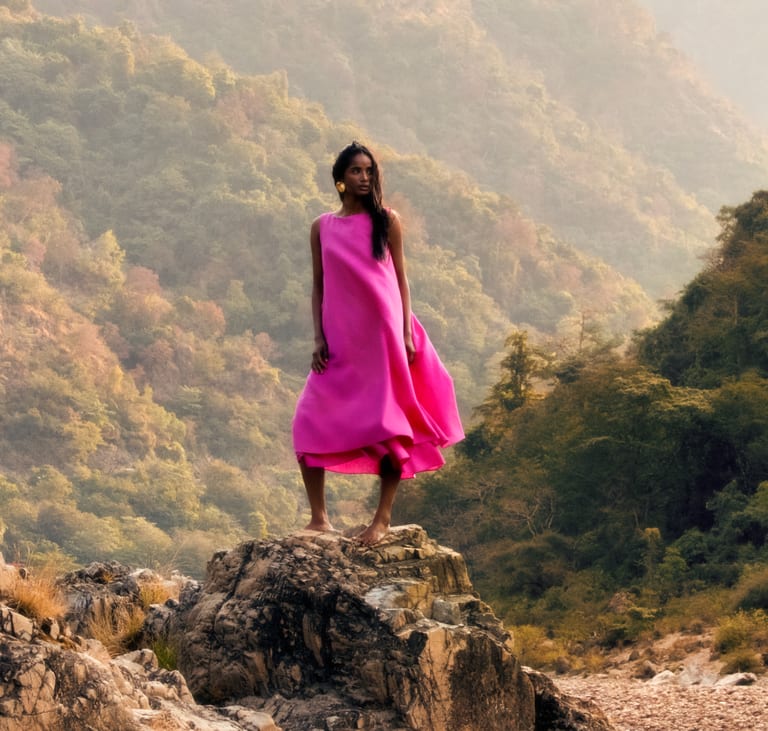 Nicobar Essentials woman in pink dress