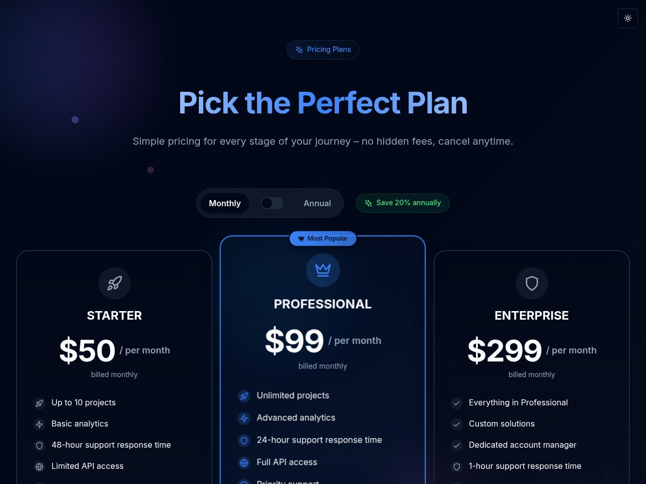 Modern Pricing Section