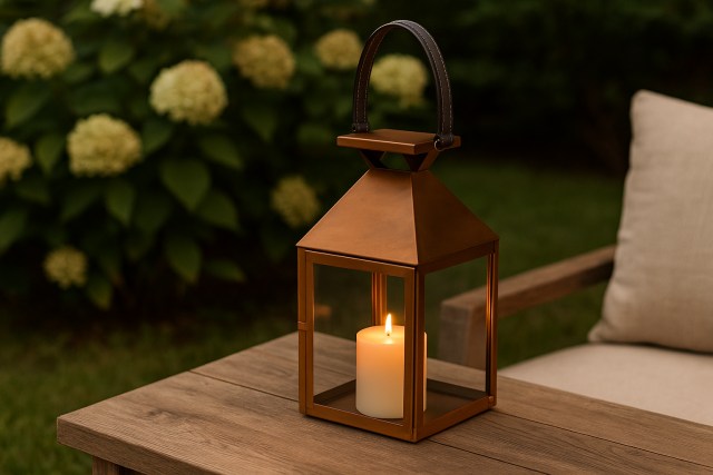 Beautiful copper lantern creating warm, inviting ambiance