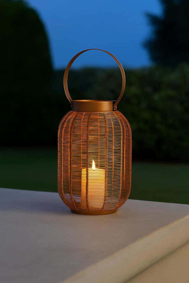 Beautiful wicker lantern creating elegant ambiance