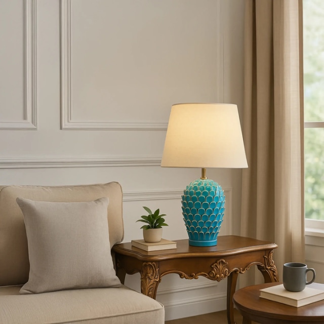 Ceramic lamp with geometric pattern