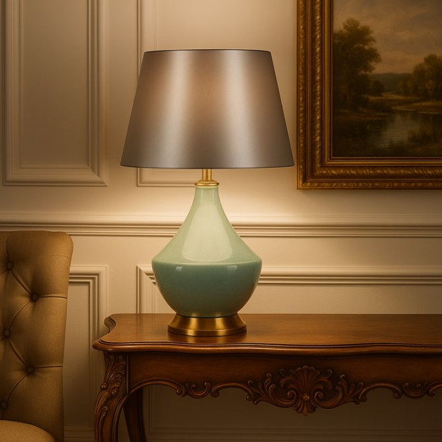 Green ceramic lamp with gradient finish