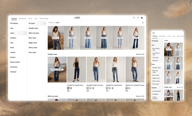 Top menu navigation example on desktop and mobile