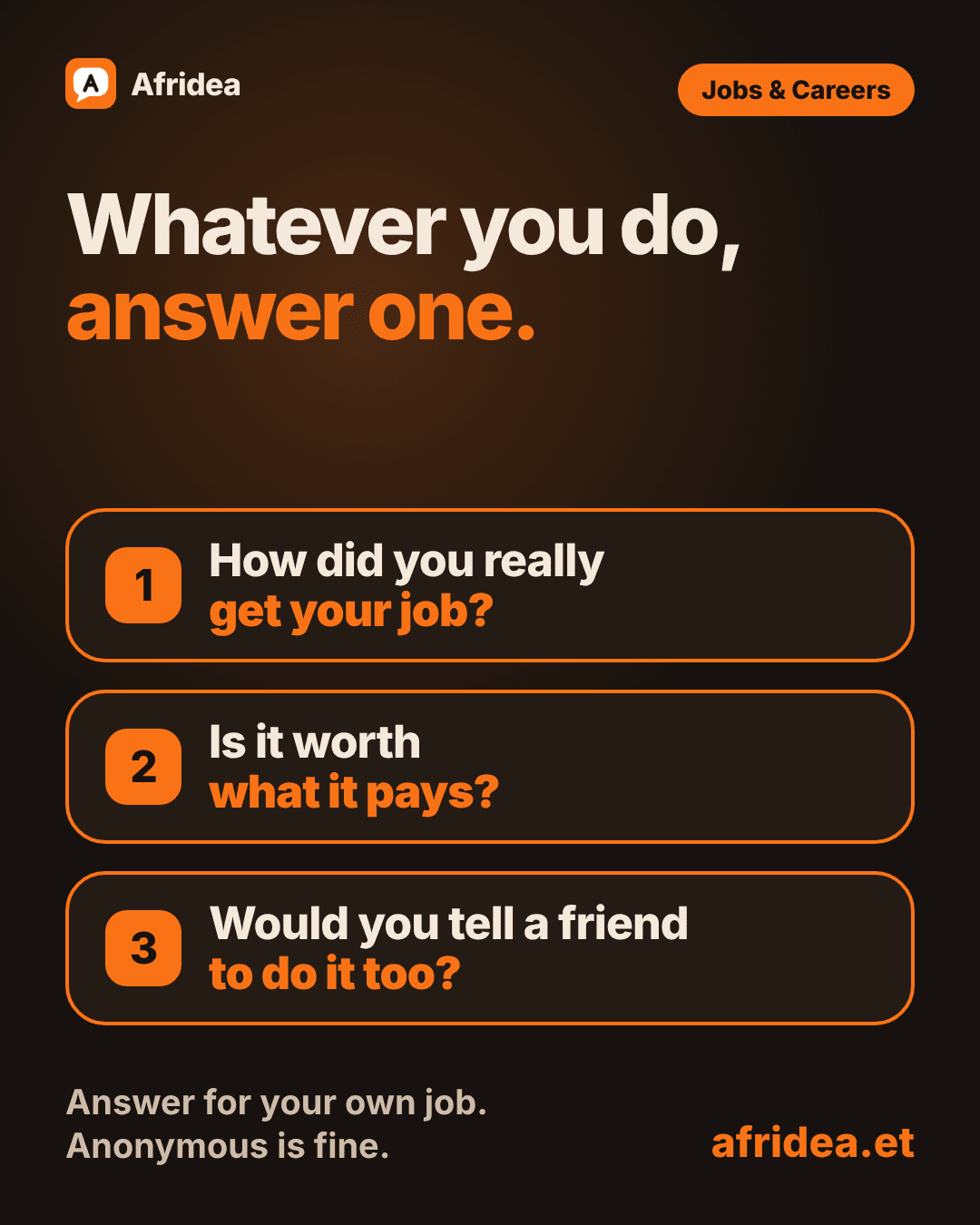 Whatever you do, answer one: how did you really get your job? — photo 1 of 1