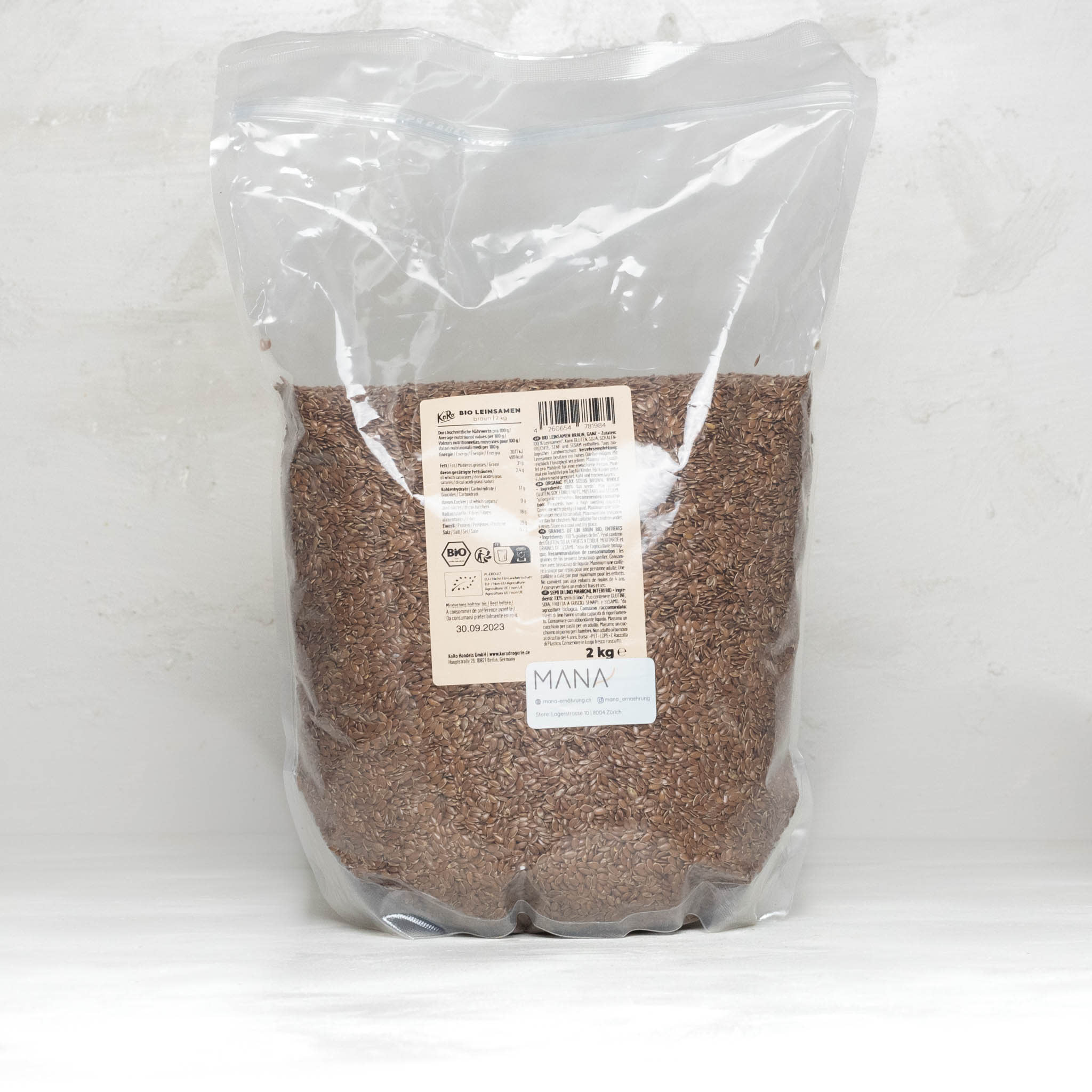 Ganze Leinsamen im Beutel