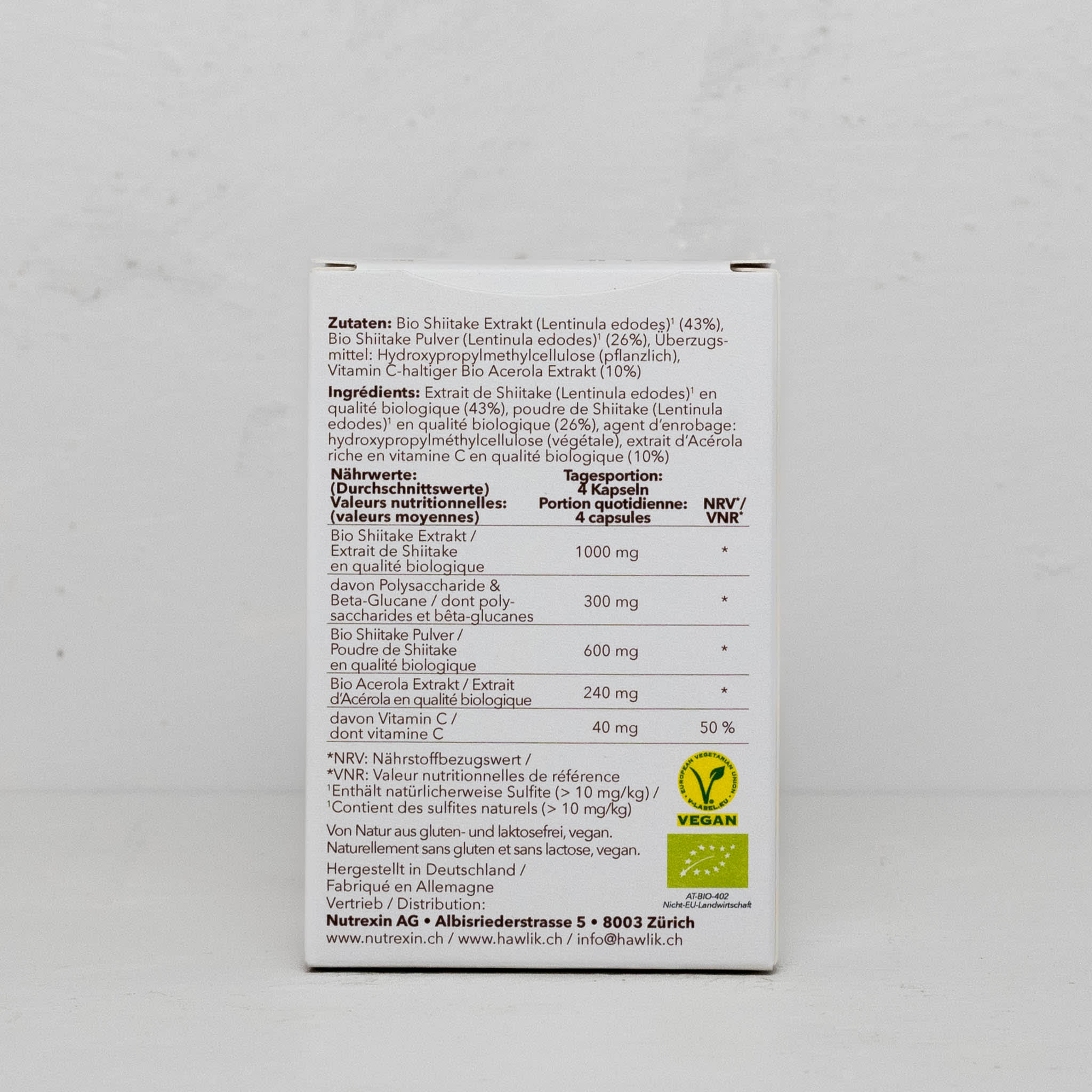 Shiitake Extrakt Kapseln Verpackung Hinten