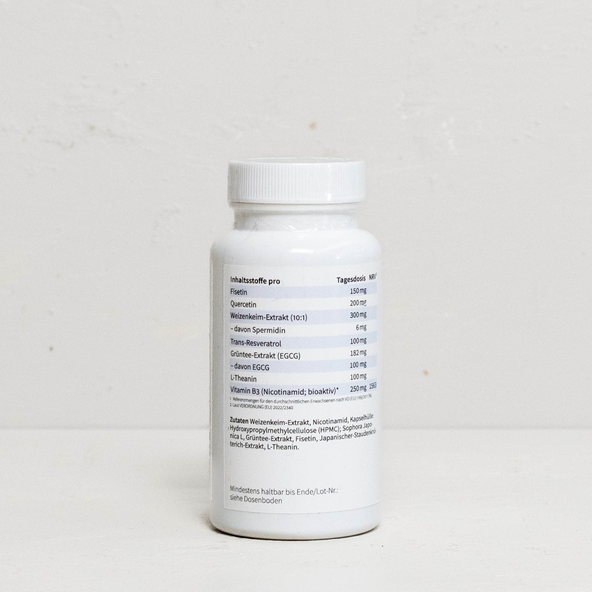 Nahrungsergänzungsmittel mit Spermidin, Resveratrol, Fisetin, Quercetin und Grüntee extrakt