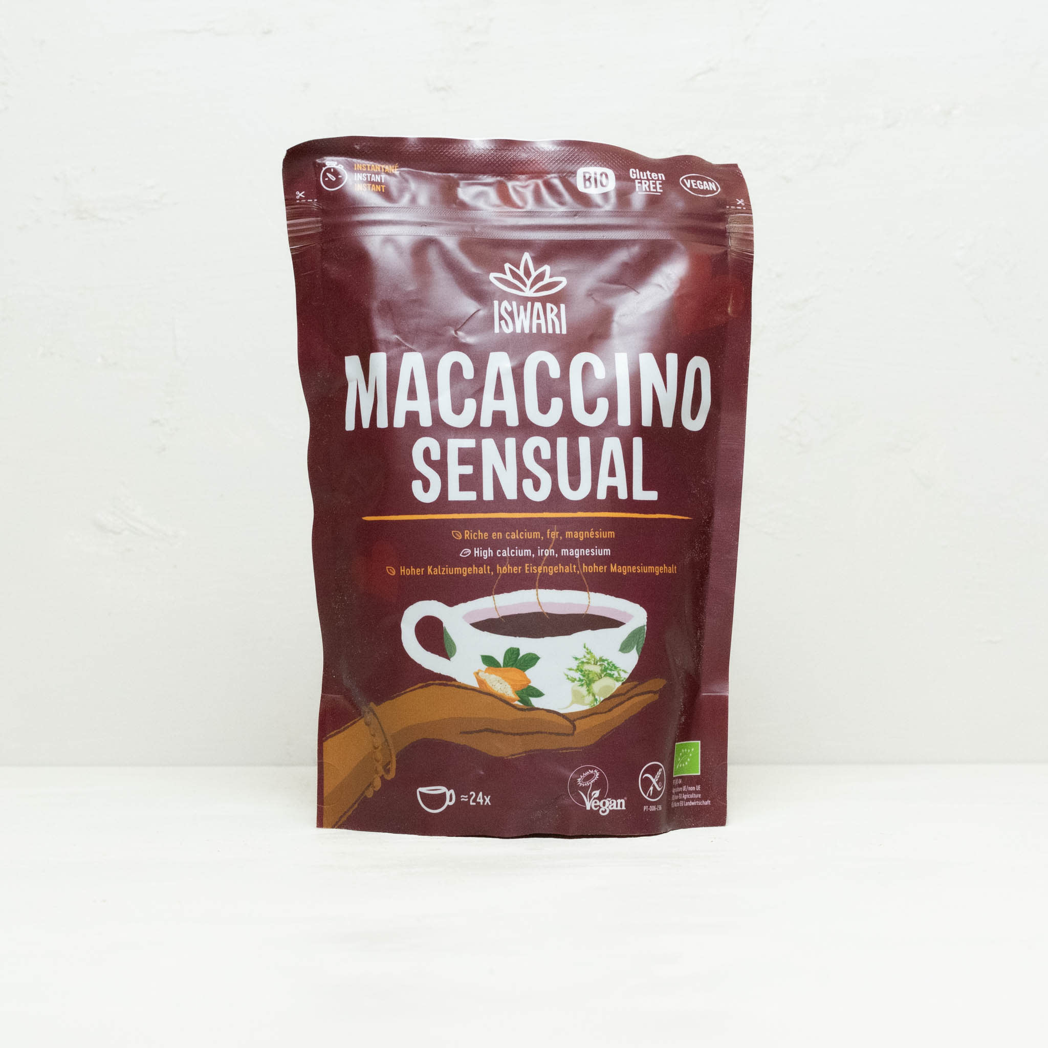 Pulver mit Maca und Kakao für Getränke