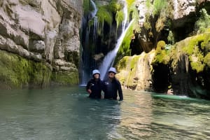 Canyoning in Viandico ravine in Ordesa and Monte Perdido National Park, Aragonese Pyrenees