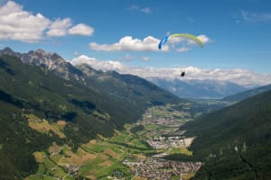 Tandem paragliding over Stubaital near Innsbruck