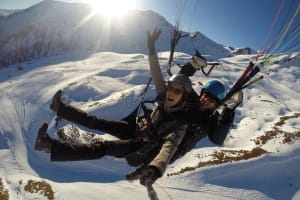 Winter tandem paragliding flight in Klosters, Switzerland