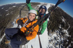 Winter paragliding flight in Gerlitzen, at Ossiacher See