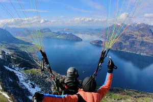 Tandem paragliding flight over Emmetten near Lucerne, Switzerland