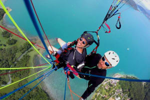 Tandem paragliding flight over Annecy