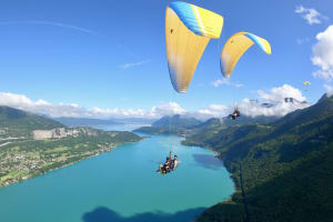 Tandem paragliding experience over Lake Annecy, Haute-Savoie