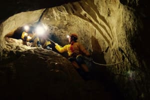 Caving in the Cordier cave in Salavas, Ardèche