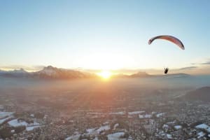 Classic tandem paragliding flight from Mount Gaisberg, Salzburg City, Austria