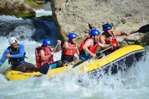 Rafting activity on the Gallego River in Murillo de Gallego, near Huesca