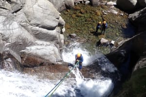 Canyoning in Canyon of Núria in la Valle de Núria in the Catalan Pyrenées