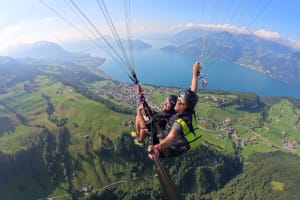 Tandem paragliding above Lake Lucerne, Switzerland 