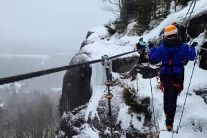 Winter Via Ferrata on Mont Catherine in the Laurentians