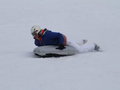 Airboard downhill session in Les Orres, Alps