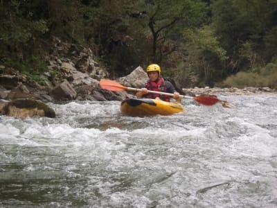 Kayak rafting down the Nive River near Biarritz