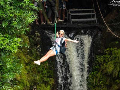 Chamouzé waterfall zipline in La Vallée des Couleurs park, Mauritius