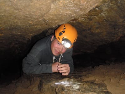 Caving excursion in the Grotte des Jeunes in Ardèche