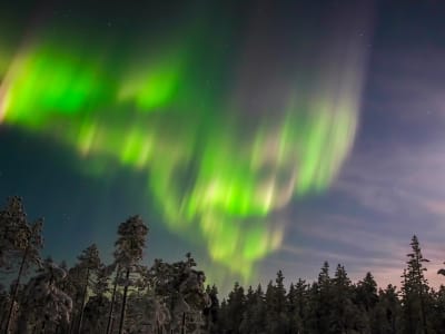 La glace flotte sous les aurores boréales à Rovaniemi