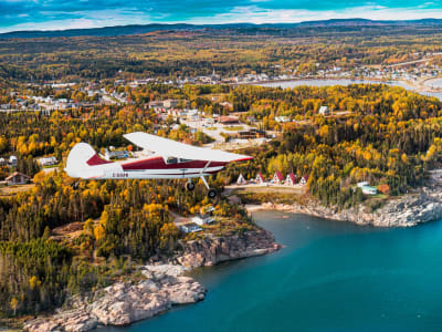 Panoramic flight over the Saguenay Fjord and Tadoussac from Les Escoumins