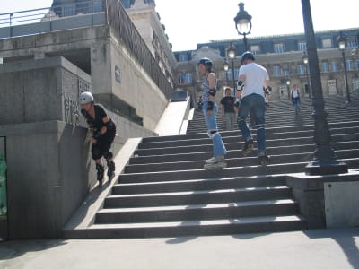Rollerblading lessons on the Place de la Bastille, Paris
